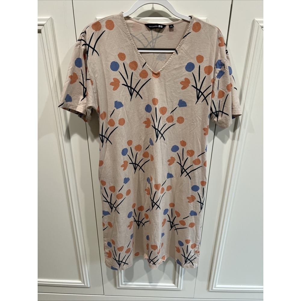 Marimekko Uniqlo Women's Floral Lagenlook T-Shirt Dress Size XS Oversized Retro